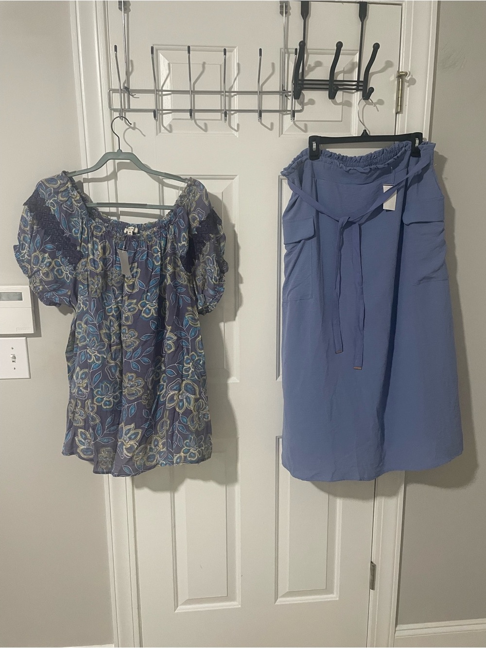 Blue Floral Off-Shoulder Tunic Top - Women's Puff Sleeve Blouse cargo periwinkle